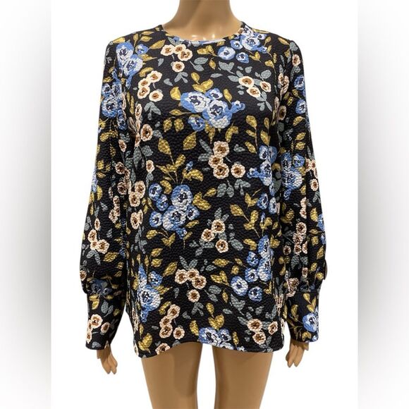 Tyler Boe Tops - Tyler Boe Floral Long Sleeve Top - Black and Blue size XS